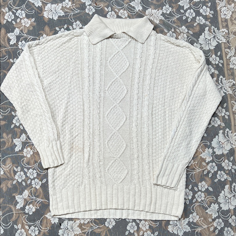 Newport News Collar Cowl Neck Cable Knit Sweater